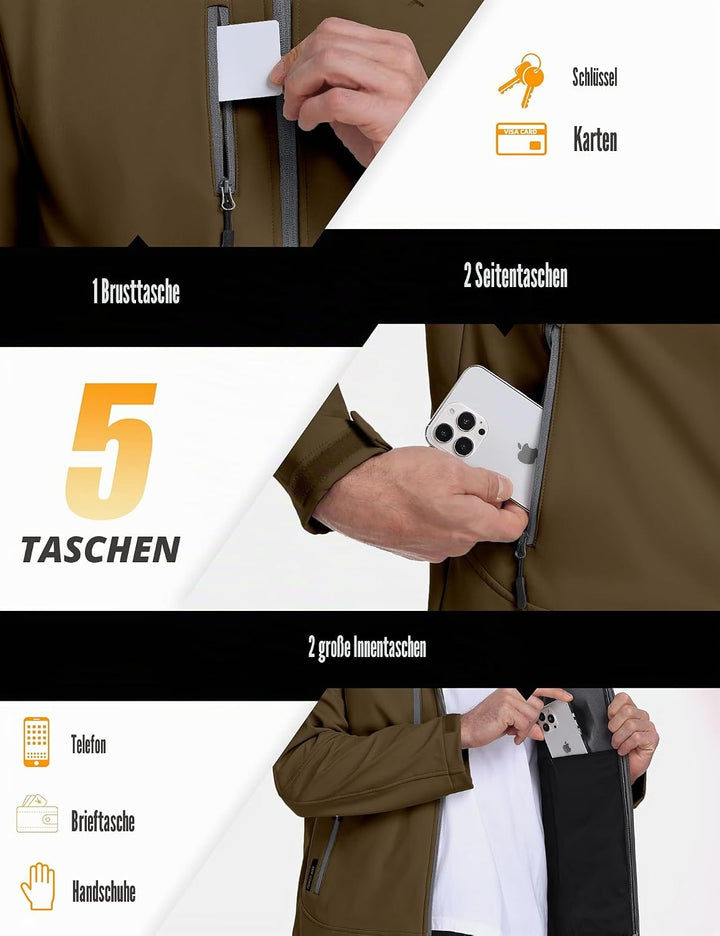 Little Donkey Andy Softshelljacke für Herren mit abnehmbarer Kapuze, Fleecefutter und Wasserabweisen