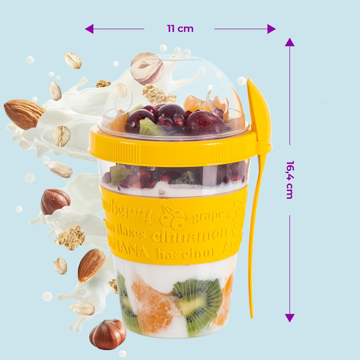 spar-home® 4er Set Joghurtbecher To Go 600ml –Müslibecher To Go mit Löffel Müsli To Go Becher mit De