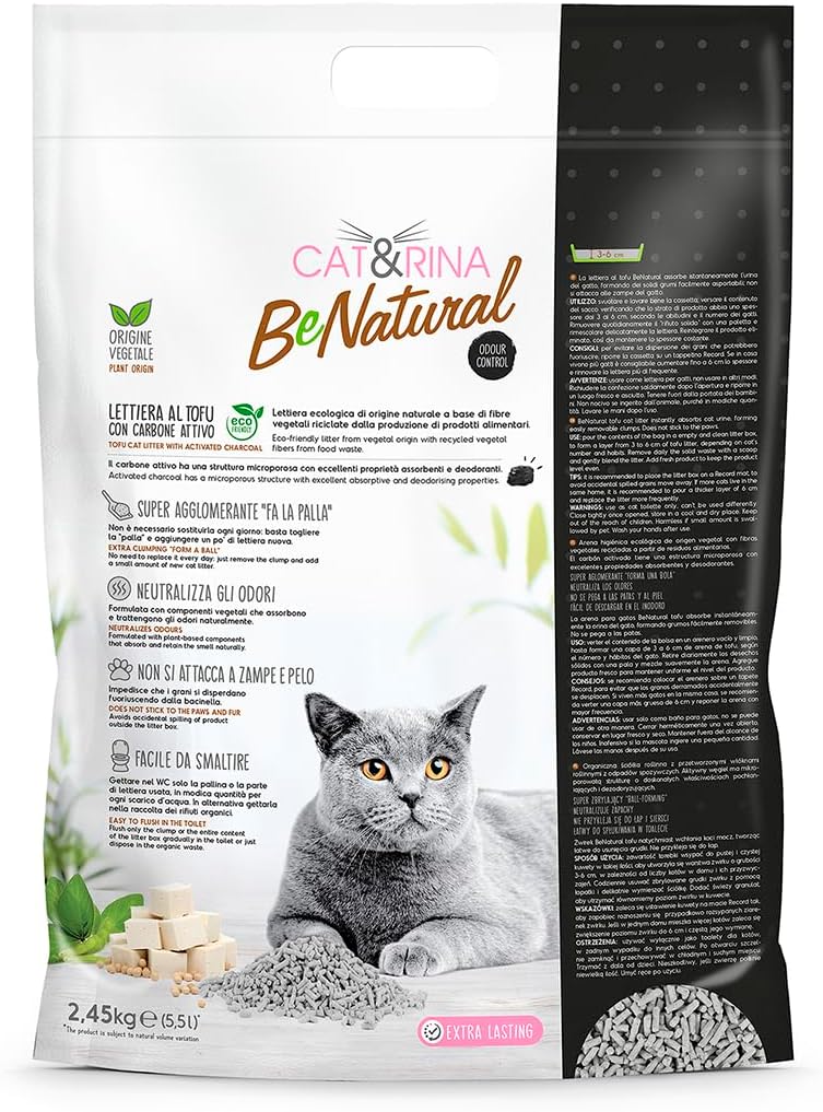 Cat&Rina BeNatural Tofu Katzenstreu, pflanzlich und stark klumpend. Biologisch abbaubar und in der T