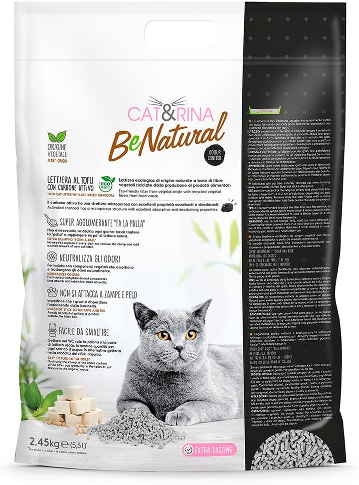 Cat&Rina BeNatural Tofu Katzenstreu, pflanzlich und stark klumpend. Biologisch abbaubar und in der T