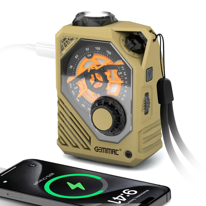 Tragbares Kurbelradio mit Bluetooth/USB Flash Drive/TF Anschlus, 2000mAh Akku AM/FM/SW Notfallradio