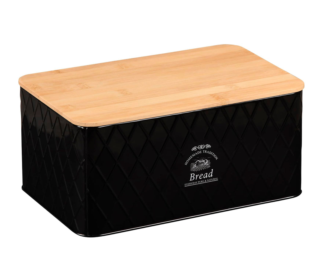 Kesper 18047 schwarze Brotbox aus Weissblech und Bambus im Landhaus-Stil/Brotaufbewahrung/Country Co
