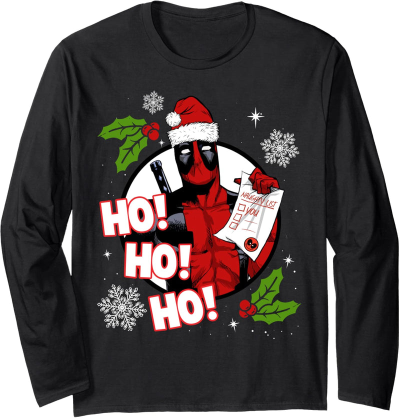 Marvel Deadpool Weihnachten Ho Ho Ho Naughty List Langarmshirt