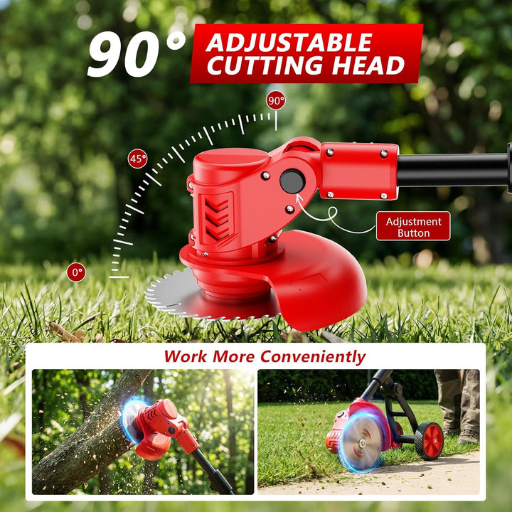 Rasentrimmer mit Akku 21V,4 in 1 Rasenkantenschneider mit 2 × 2,0 Ah Batterie und Ladegerät,90°Drehk
