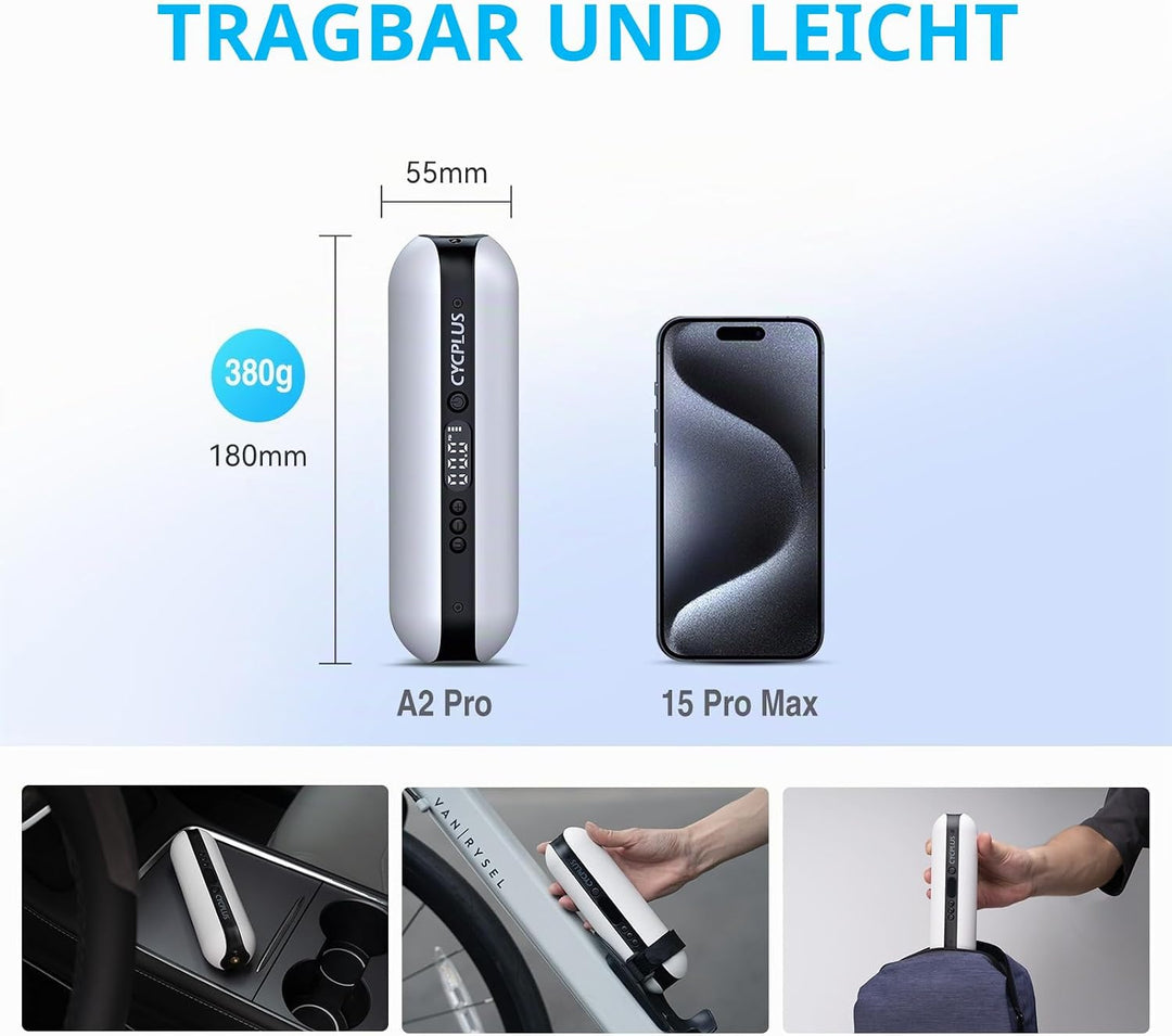CYCPLUS Luftpumpe I50PSI Elektrischer Kompressor Tragbar Fahrradpumpe Mini Reifenpumpe mit Digital L