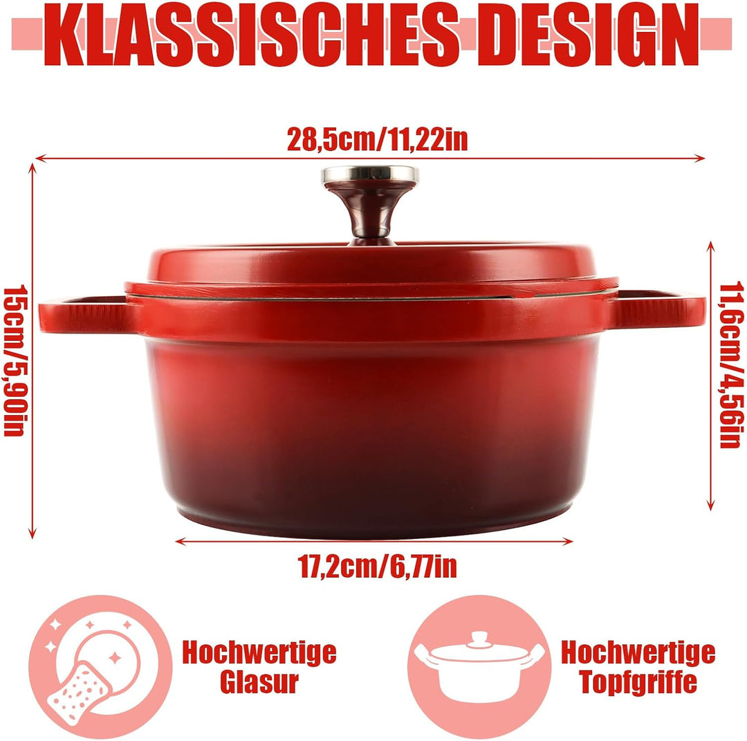 24CM Emaille Aluguss Keramik Topf 4.75L Schmortopf mit Deckel für Backofengeeignet Antihaftbe Pfanne