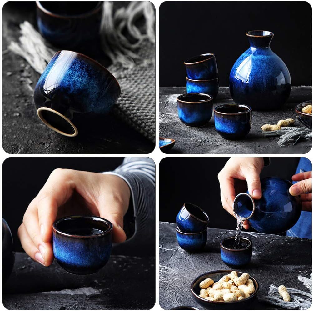 Lurrose Japanisches Sake-Set aus Keramik, bestehend aus 1 Tokkuri-Flasche und 4 Ochoko-Tassen für he
