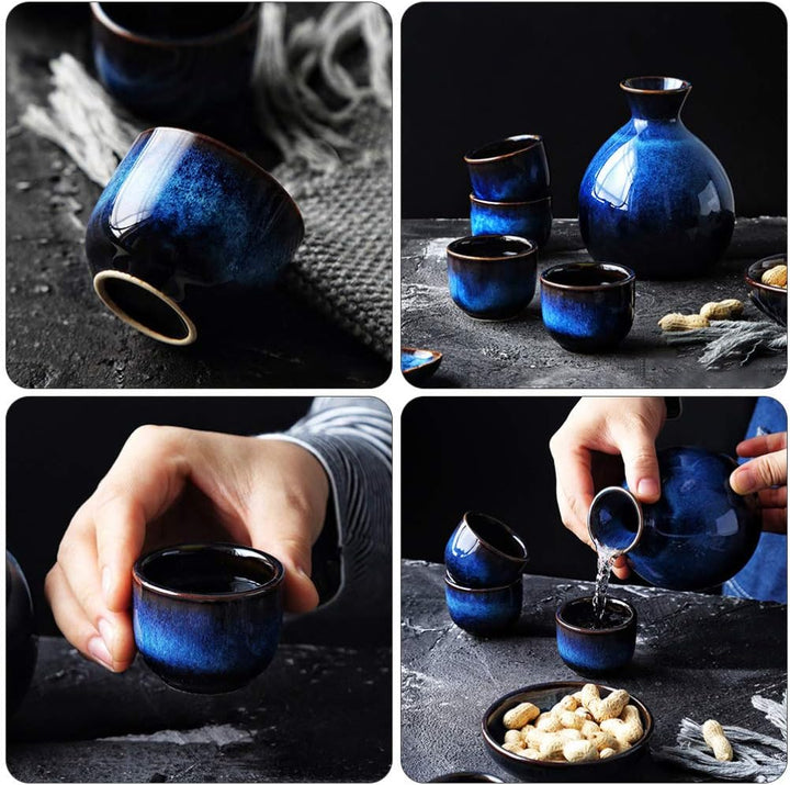Lurrose Japanisches Sake-Set aus Keramik, bestehend aus 1 Tokkuri-Flasche und 4 Ochoko-Tassen für he