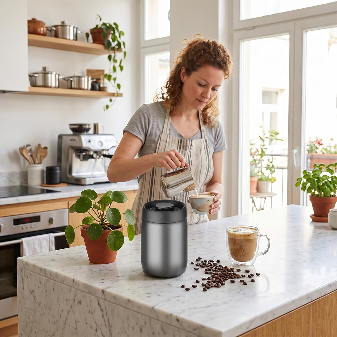 VINATO 1.2L Vakuum Kaffeedose Luftdicht, Edelstahl Aufbewahrungsdose, Kaffeebohnen Behälter für Kaff