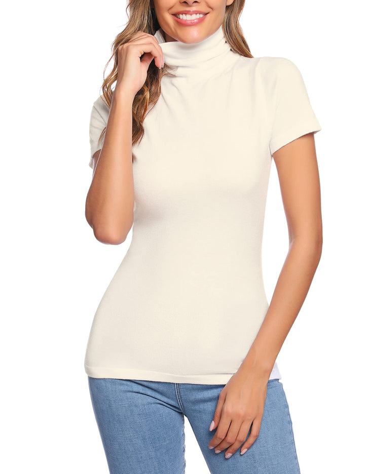Totatuit T-Shirt Damen Rollkragen Tops Kurzarm Rollkragenshirt Casual Shirt mit Stehkragen für Frühl