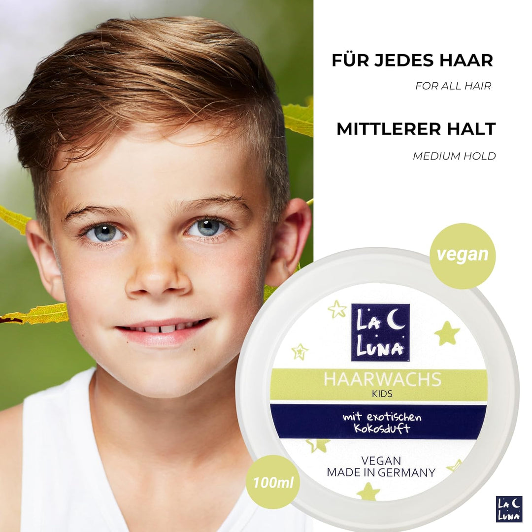 Haarwachs Kinder mit reinem Kokosöl|natürliches Finish| Kids Styling Creme|vegan|LA LUNA Made in Ger