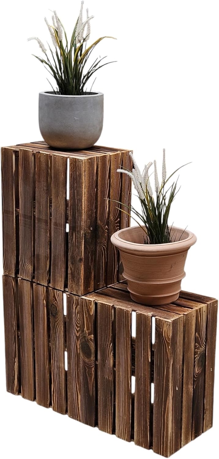 Teramico Flambierte Holzkisten als Bücherregal/Regalkisten 50 x 40 x 30cm mit Ablagefach/Mittelbrett