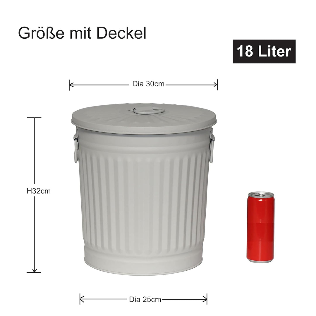 Jinfa 2er-Set Retrodesign Mülleimer mit Griffen und Deckel + 50 Müllbeutel | Grau | 18L