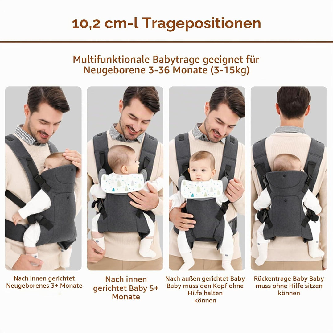 IULONEE Babytrage für Neugeborene Ergonomische Baby Carrier mit abnehmbarem Lätzchen Vorne nach hint