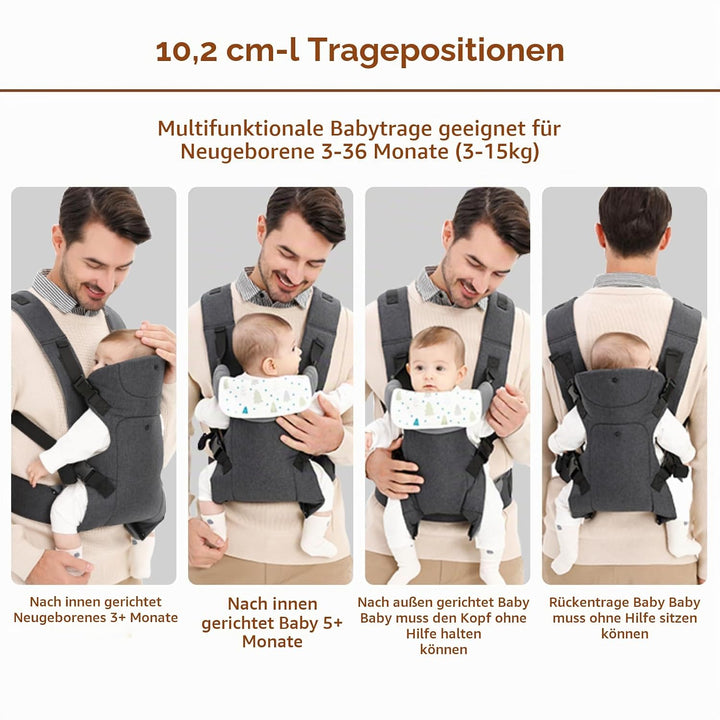 IULONEE Babytrage für Neugeborene Ergonomische Baby Carrier mit abnehmbarem Lätzchen Vorne nach hint