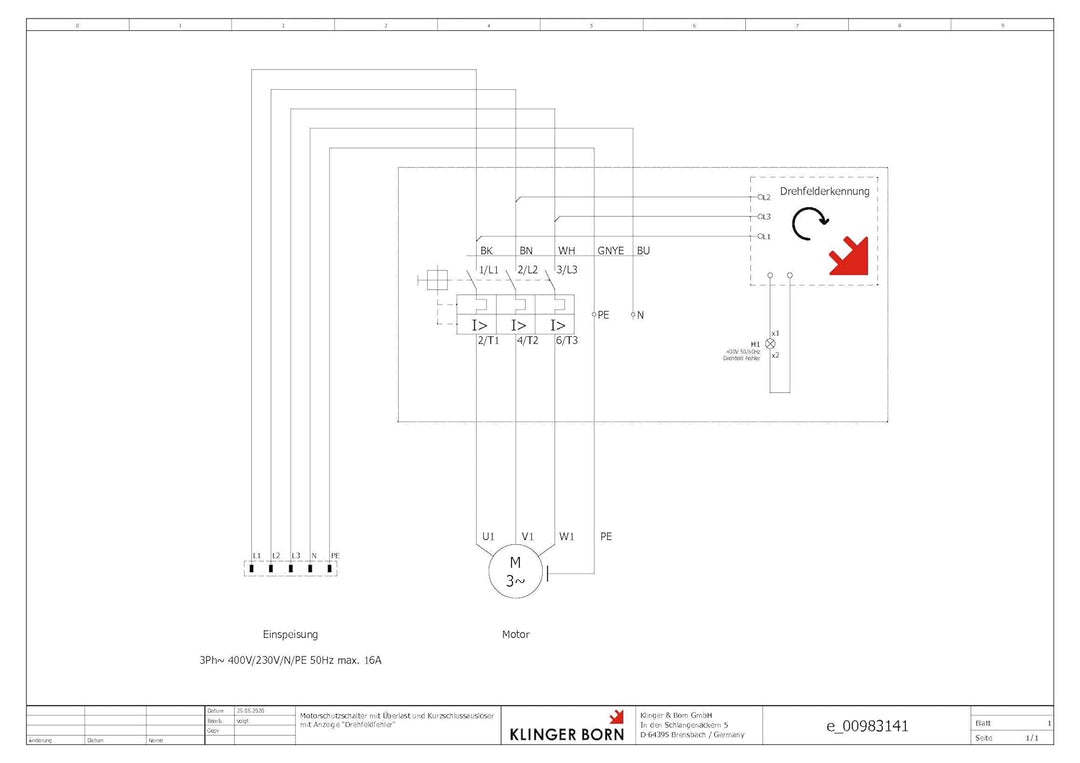 Motorschutzschalter ISKRA MS25 10-16A in Gehäuse mit Drehfelderkennung Drehfelderkennung 16A Nennstr