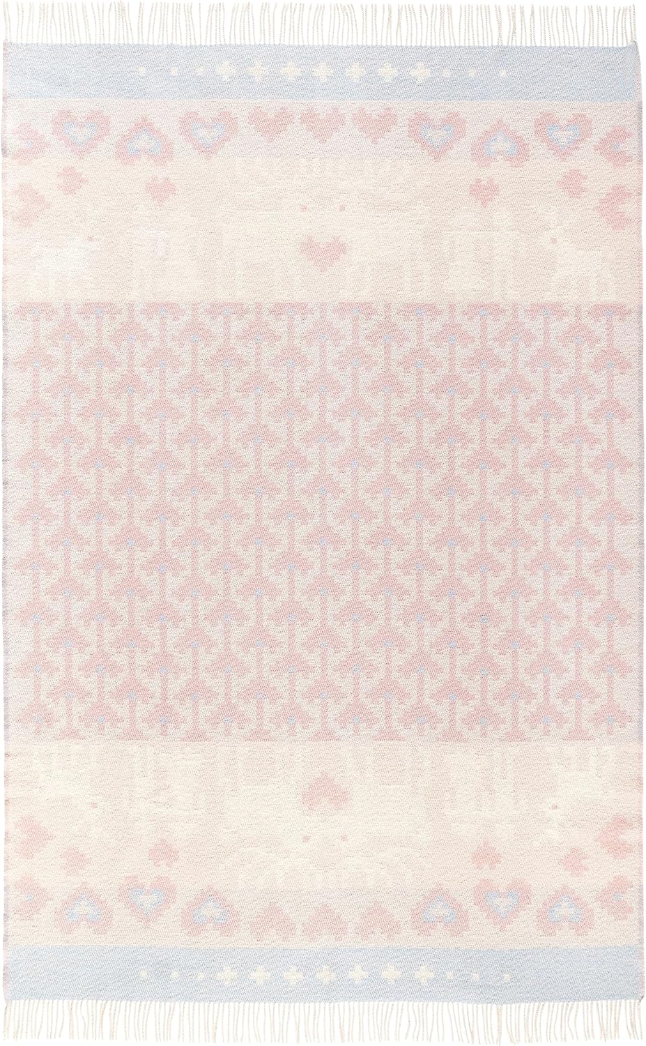 ÖJBRO VANTFABRIK "Fästfolk Elsie & Erik gewebte Wolldecke mit Fransen 130x220 cm rosa/blau 100% Meri