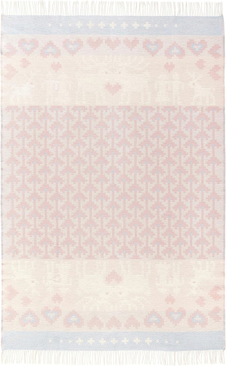 ÖJBRO VANTFABRIK "Fästfolk Elsie & Erik gewebte Wolldecke mit Fransen 130x220 cm rosa/blau 100% Meri