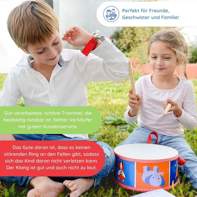 SCHMETTERLINE® | Kindertrommel – Trommel aus Holz inkl. Glockenarmband, Trommelbuch – Trommel für Ki