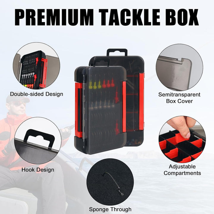 Leeko 198 Pcs Angelzubehör-Kit, Angeln Zubehör Tackle Box mit Tackle enthalten, Angelhaken, Angeln G