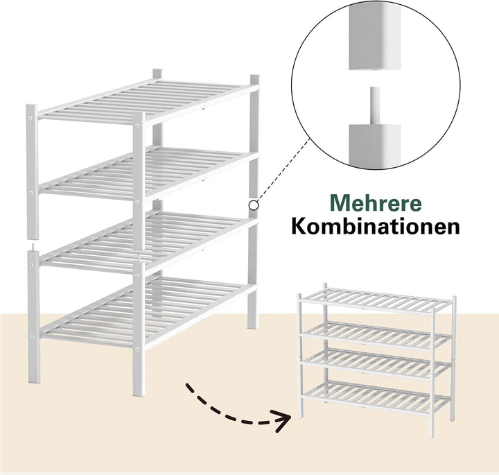 Schuhregal aus Bambus, Schuhablage mit 2 Ebenen, 68 x 28 x 32 cm, Erweiterbar Stapelbar, Schuhschran