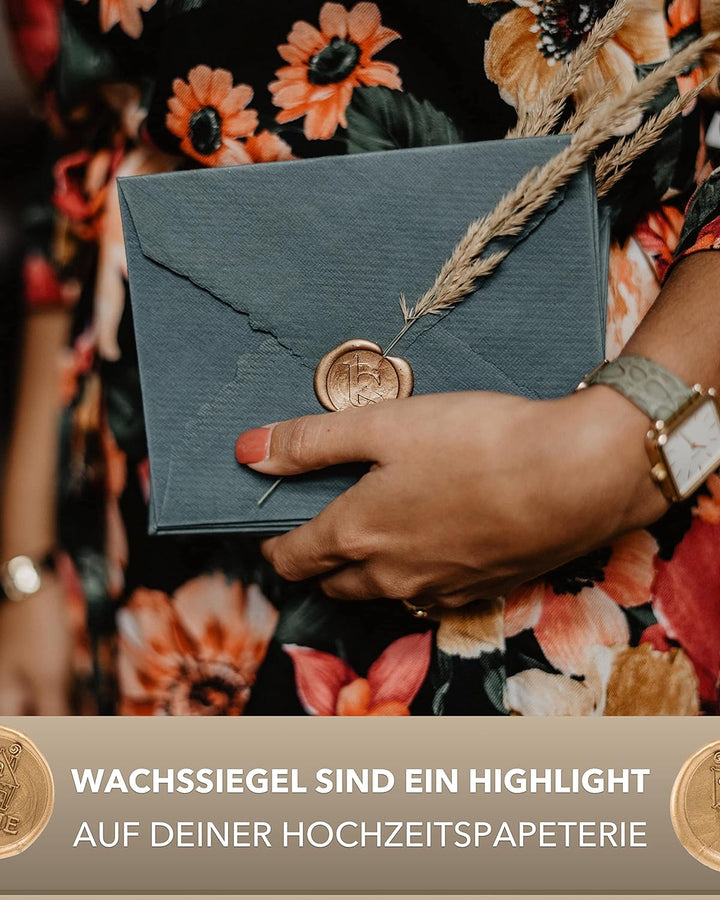 gravurART Siegelset Siegelstempel personalisiert incl. 2 Stangen Siegelwachs und Goldkissen - Einlad
