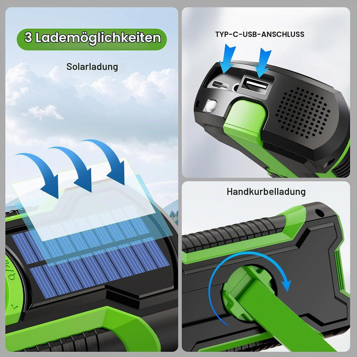 Solar Kurbel Notfall Radio mit Handkurbel, Gemmac 5000mAh Batterie Kurbelradio mit Bluetooth-Lautspr