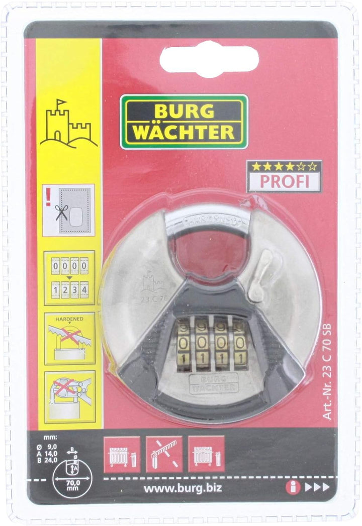 Burg Wächter Rundbügelschloss, Vorhängeschloss mit Zahlencode, 10 mm Bügelstärke, Edelstahlkorpus, K