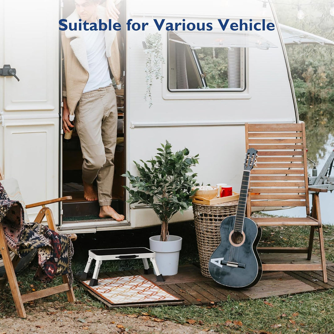 BONTEC Klapptritt, weisser Tritthocker klappbar bis 150 kg, rutschfeste Trittstufe mit Gummifüssen,