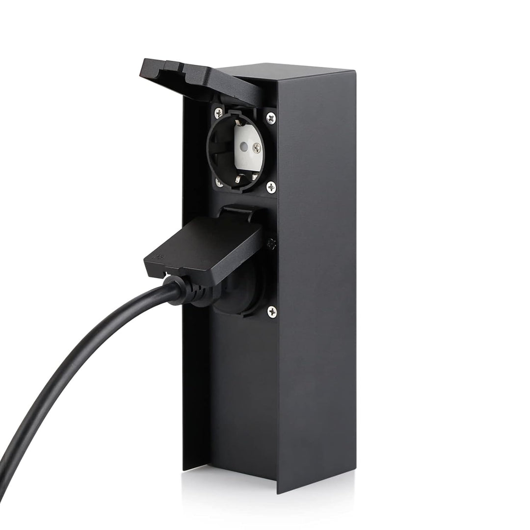Gartensteckdosensäule mit 2 Steckdosen, max. 3680W, IP44, Aluminium Aussensteckerdose, für den Ausse