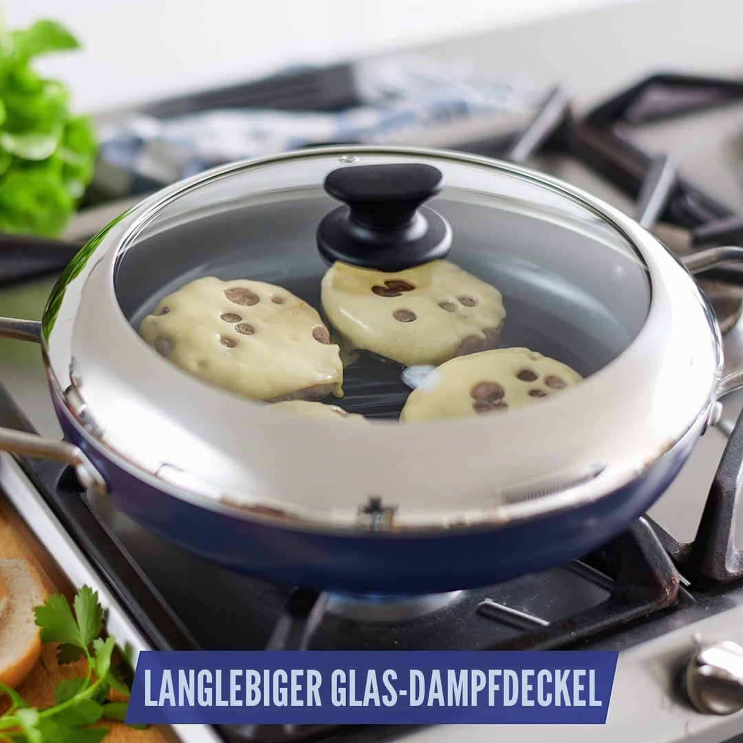 Blue Diamond Cookware Diamantierte Keramische Antihaft-Grillpfanne 28 cm mit Glasdeckel, PFAS-frei,