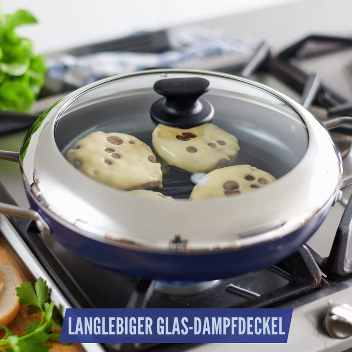 Blue Diamond Cookware Diamantierte Keramische Antihaft-Grillpfanne 28 cm mit Glasdeckel, PFAS-frei,
