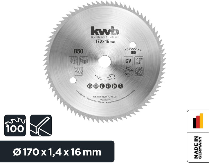 kwb Kreissägeblatt 170 x 16 mm, Made in Germany, sehr feine Schnitte, Sägeblatt geeignet für Holzpan