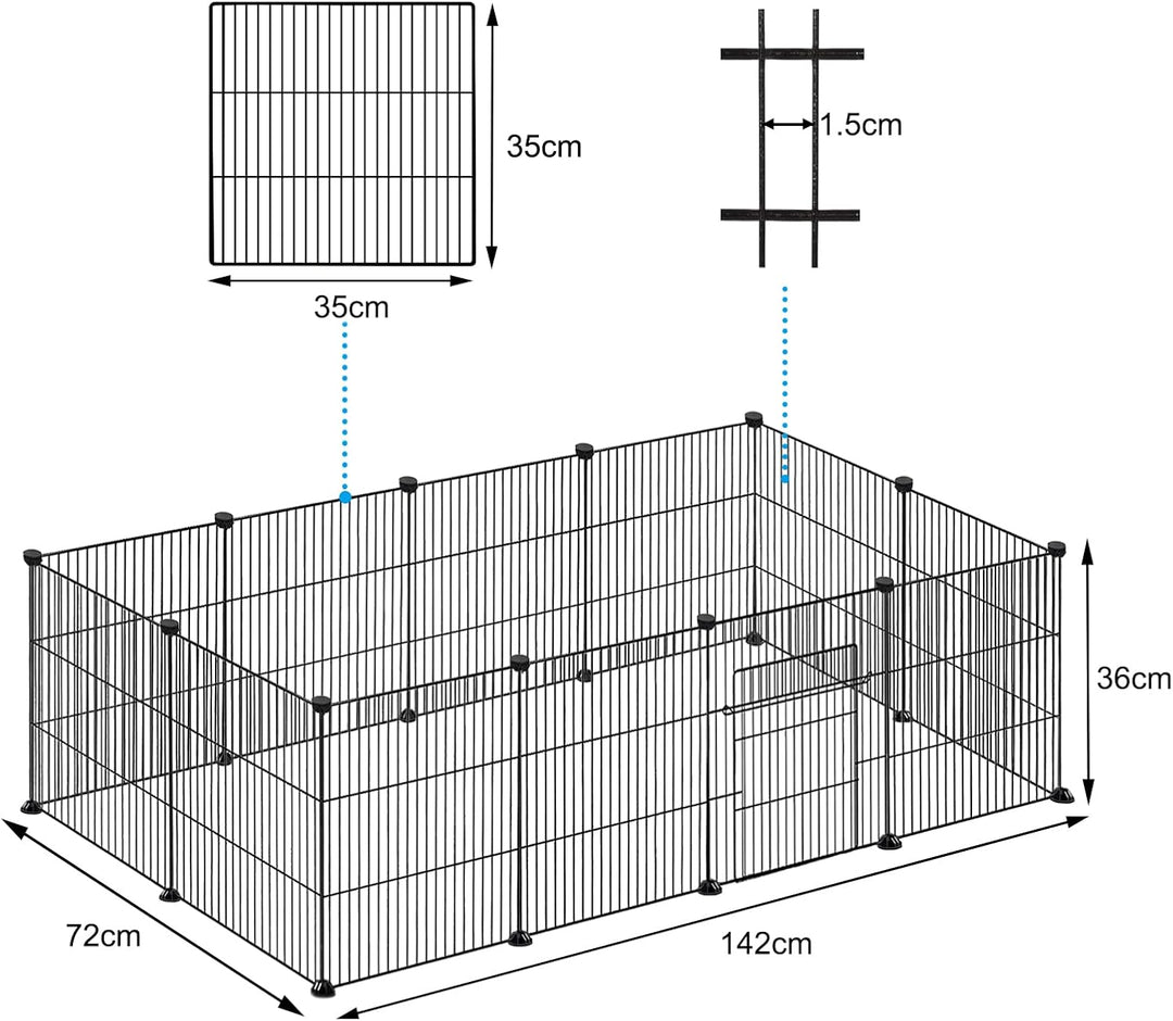 FIVMEN Freilaufgehege Kleintiergehege 142x72x36cm Freigehege Gittergehege 12-Platten Laufstallgitter