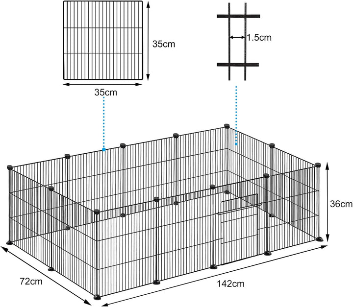 FIVMEN Freilaufgehege Kleintiergehege 142x72x36cm Freigehege Gittergehege 12-Platten Laufstallgitter