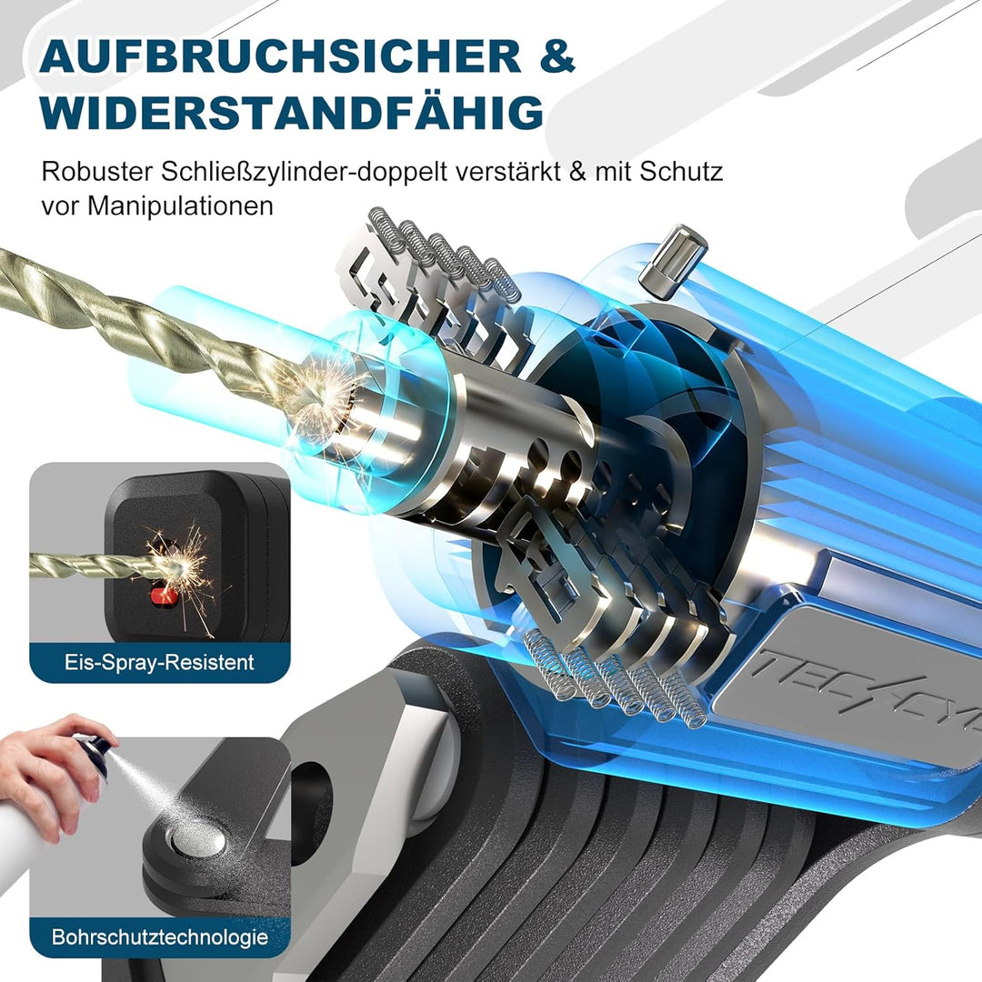TECHCYC Faltschloss 120cm, ART Zertifiziertes Fahrradschloss mit Halterung, 3 Schlüssel, Geeignet fü