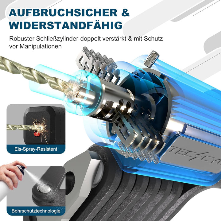 TECHCYC Faltschloss 120cm, ART Zertifiziertes Fahrradschloss mit Halterung, 3 Schlüssel, Geeignet fü