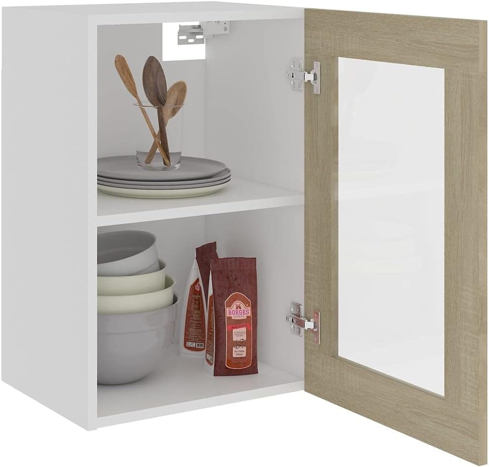 homiuse Hängeglasschrank Sonoma-Eiche 40x31x60 cm Holz Küchenschrank Hängeschrank Küche Vorratsschra