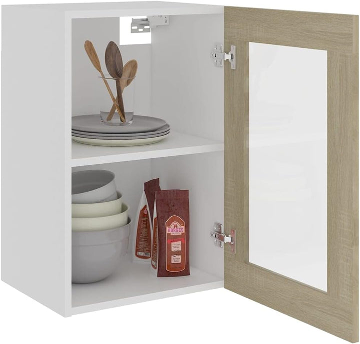 homiuse Hängeglasschrank Sonoma-Eiche 40x31x60 cm Holz Küchenschrank Hängeschrank Küche Vorratsschra