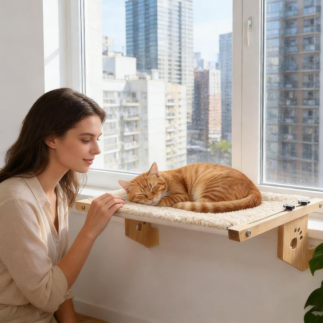 Fensterhängematte für Katzen - Aus Holz gefertigtes als Ruheplatz und Ausguck,mit weicher Abdeckung
