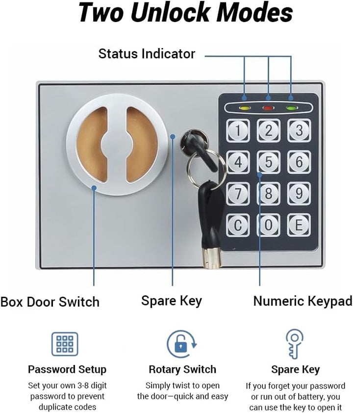 Elektronischer Sicherheits, Digitaler Safe aus kohlenstofflegiertem Stahl mit Zahlenschloss für Zuha