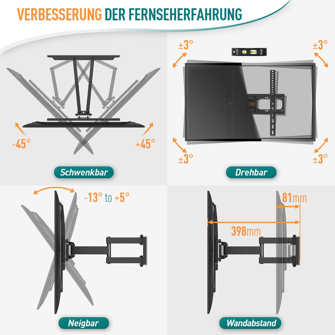 ELIVED Schwenkbare TV Wandhalterung für 26-65 Zoll Flach&Curved Fernseher oder Monitor bis zu 40kg,