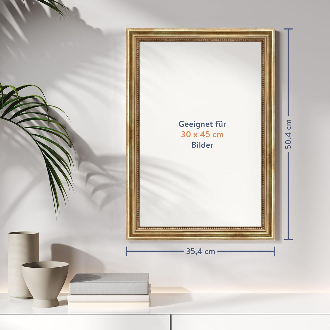 WANDStyle Bilderrahmen Antik 30x45cm I Farbe: Gold I Holzbilderrahmen I Fotorahmen I Goldener Barock