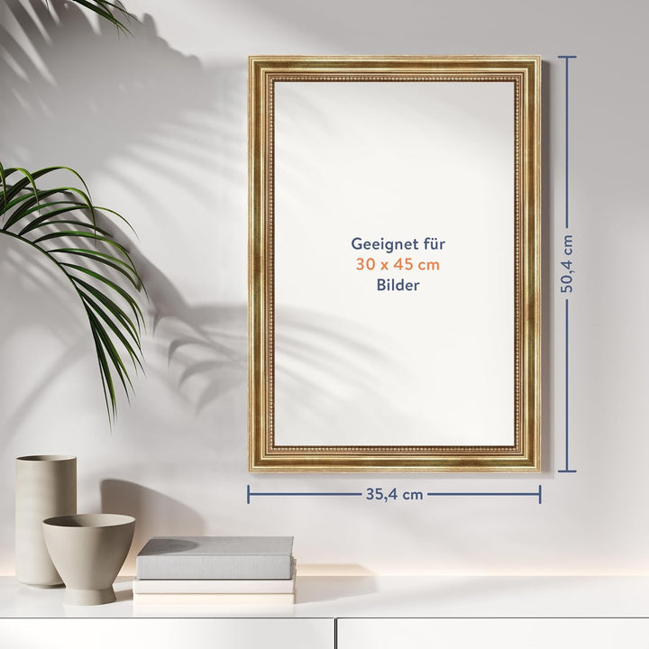 WANDStyle Bilderrahmen Antik 30x45cm I Farbe: Gold I Holzbilderrahmen I Fotorahmen I Goldener Barock