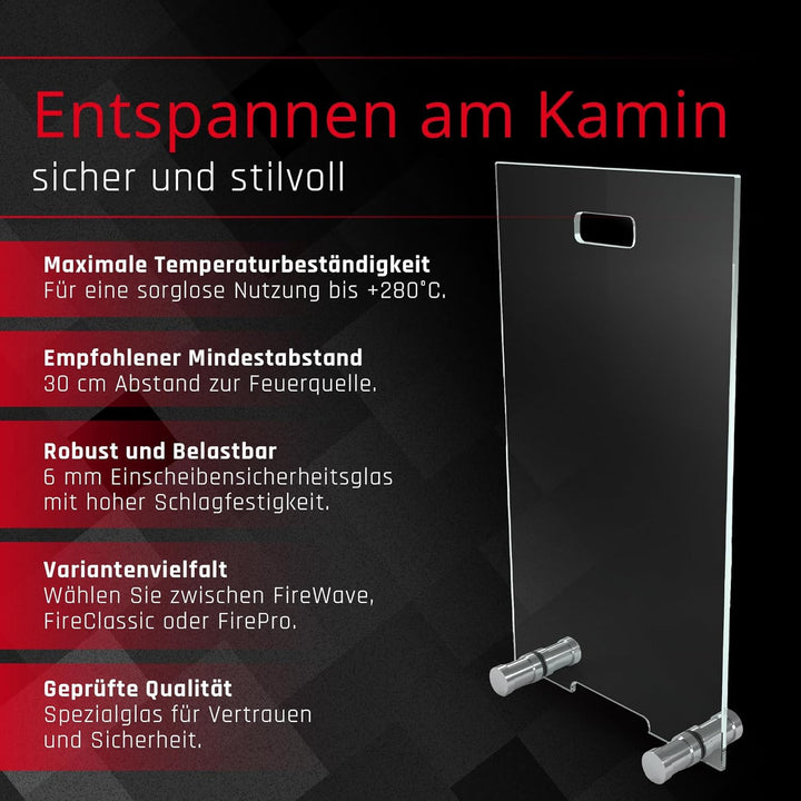 BIJON Kaminschutzgitter aus Spezial-Sicherheitsglas, Hitzeschutz Funkenschuztgitter, Ofenschutzgitte