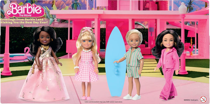 Barbie The Movie - 4 Puppen Pack Chelsea Sammlerpuppen Spielfilm, enthält die Figuren, Ken, Präsiden