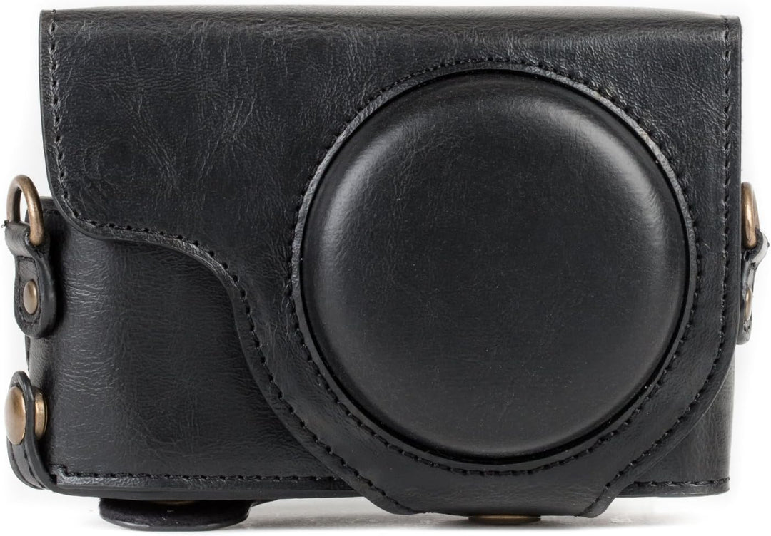 MegaGear MG1258 Panasonic Lumix DC-TZ95, DC-TZ90 Ever Ready Leder Kamera-Case mit Trageriemen - Schw