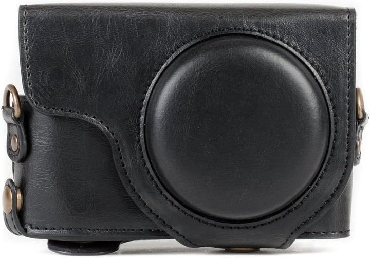 MegaGear MG1258 Panasonic Lumix DC-TZ95, DC-TZ90 Ever Ready Leder Kamera-Case mit Trageriemen - Schw