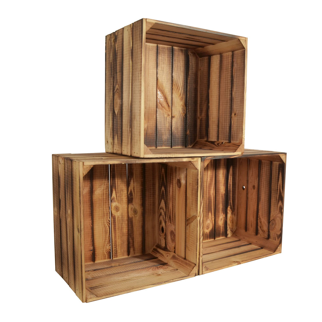 CHICCIE 3 Set Weinregal Wino aus Holz - Geflammt Holzkiste 3 Ohne
