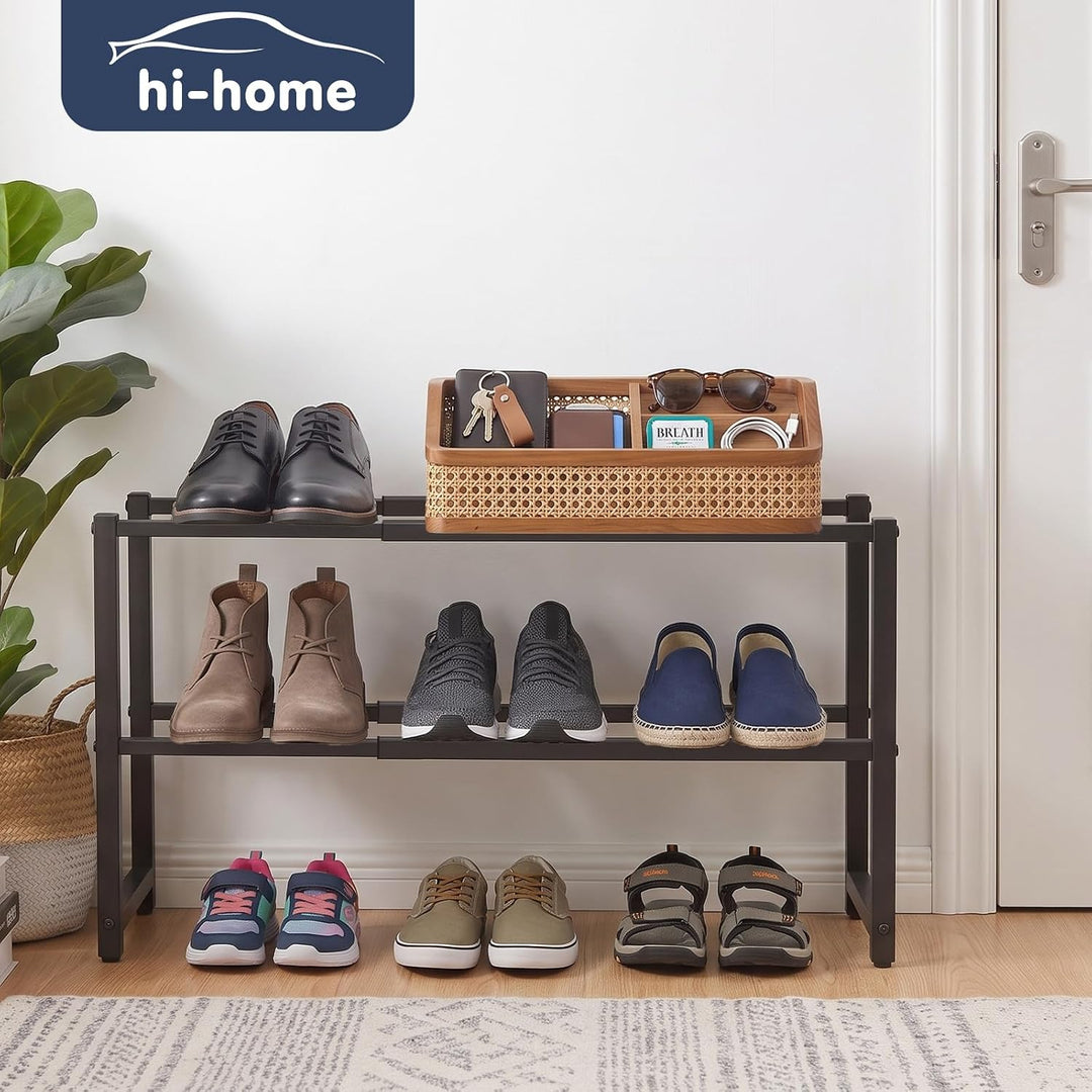 Ausziehbar Schuhregal mit 2 Etagen, Metall-Schuhständer Schmal Kleines Schuhregal, Robustes Design,
